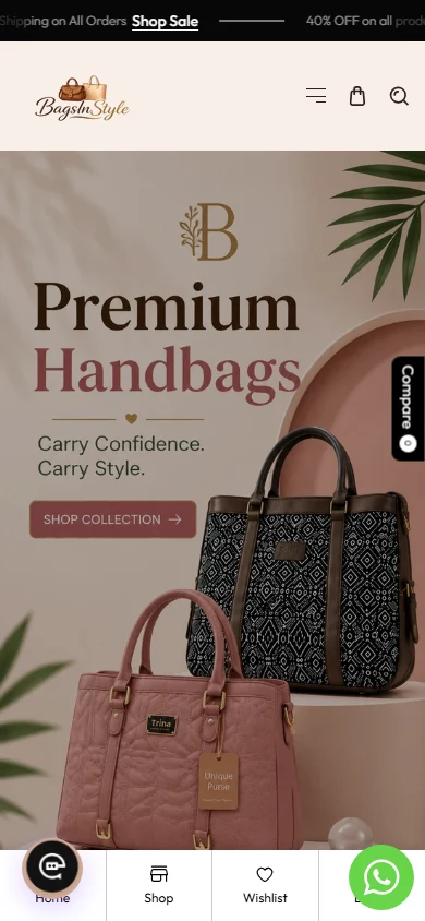Bags In Style mobile homepage, captured 2026-10-11