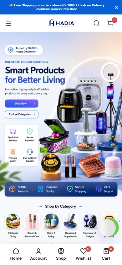 Hadia Tech mobile homepage, captured 2026-10-11