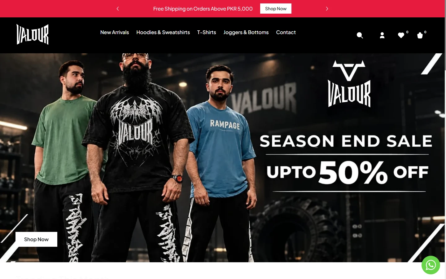 Valour Clothing desktop homepage, captured 2026-10-11