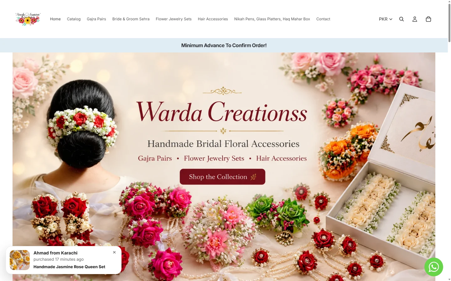Warda Creations desktop homepage, captured 2026-10-11